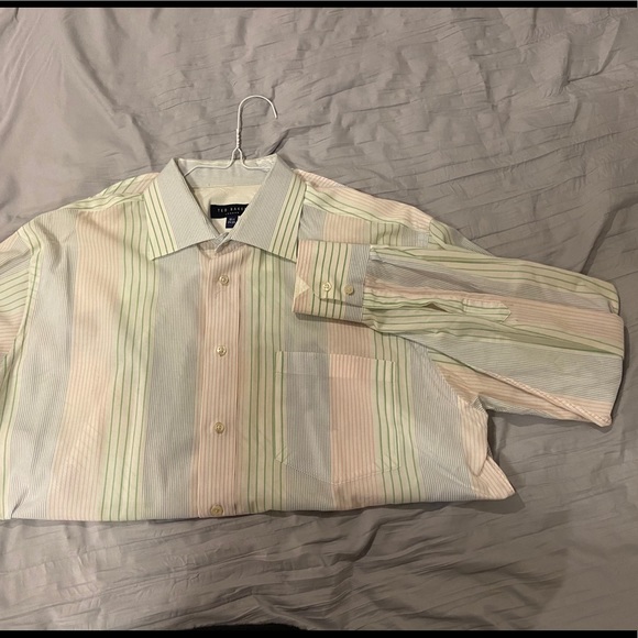 🆕 Ted Baker Button Down Dress Shirt - White w/ Pastel Stripes - Picture 9 of 10